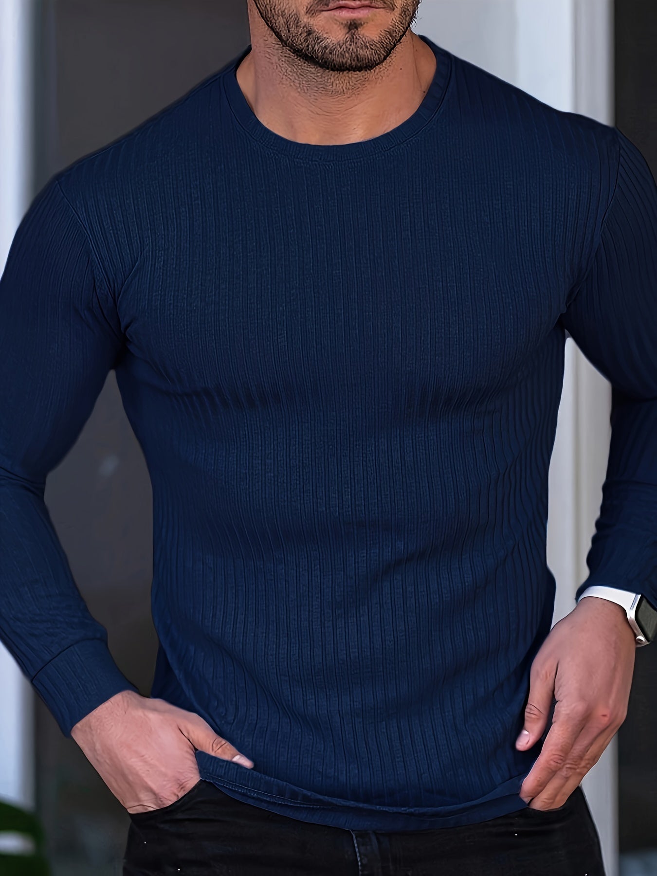 Camiseta * masculina de manga longa, leve e respirável, com gola redonda e elástica para primavera e outono, para corrida e treinamento