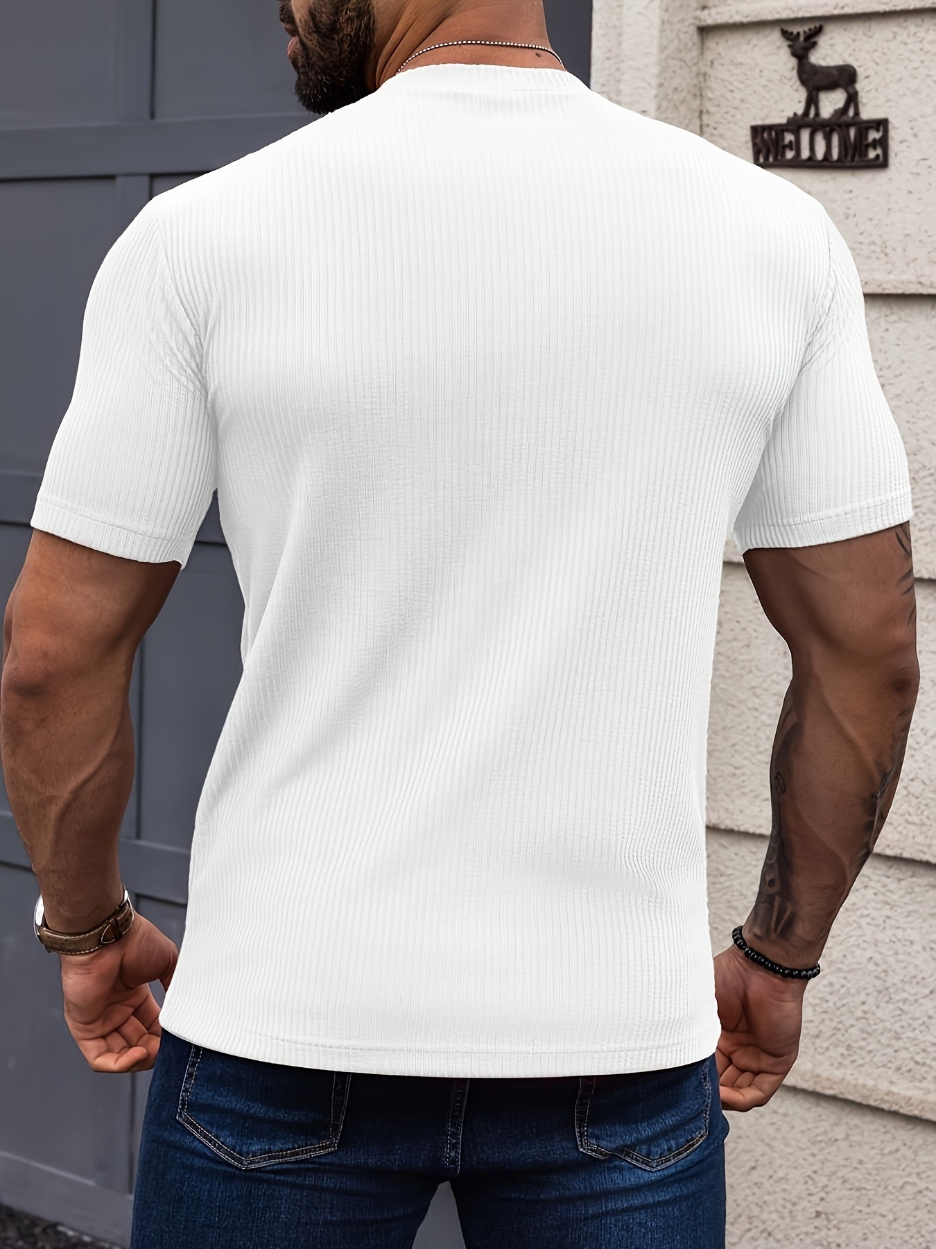 Camiseta * Listrada Sólida Masculina, Confortável De Manga Curta E Gola Redonda, Roupa Masculina Para O Verão Ao Ar Livre