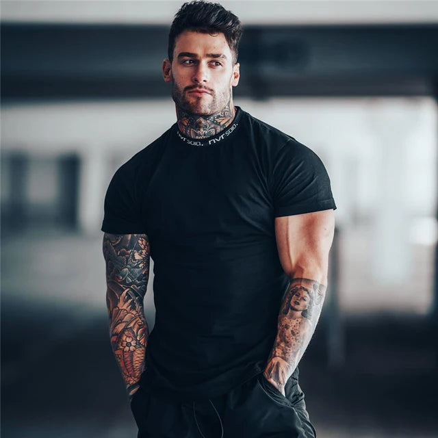 Camiseta * 2022 dos homens do ginásio camiseta de algodão de manga curta casual magro t camisa masculina de fitness musculação treino t topos roupas de verão