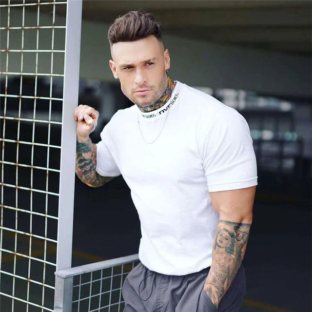 Camiseta * 2022 dos homens do ginásio camiseta de algodão de manga curta casual magro t camisa masculina de fitness musculação treino t topos roupas de verão