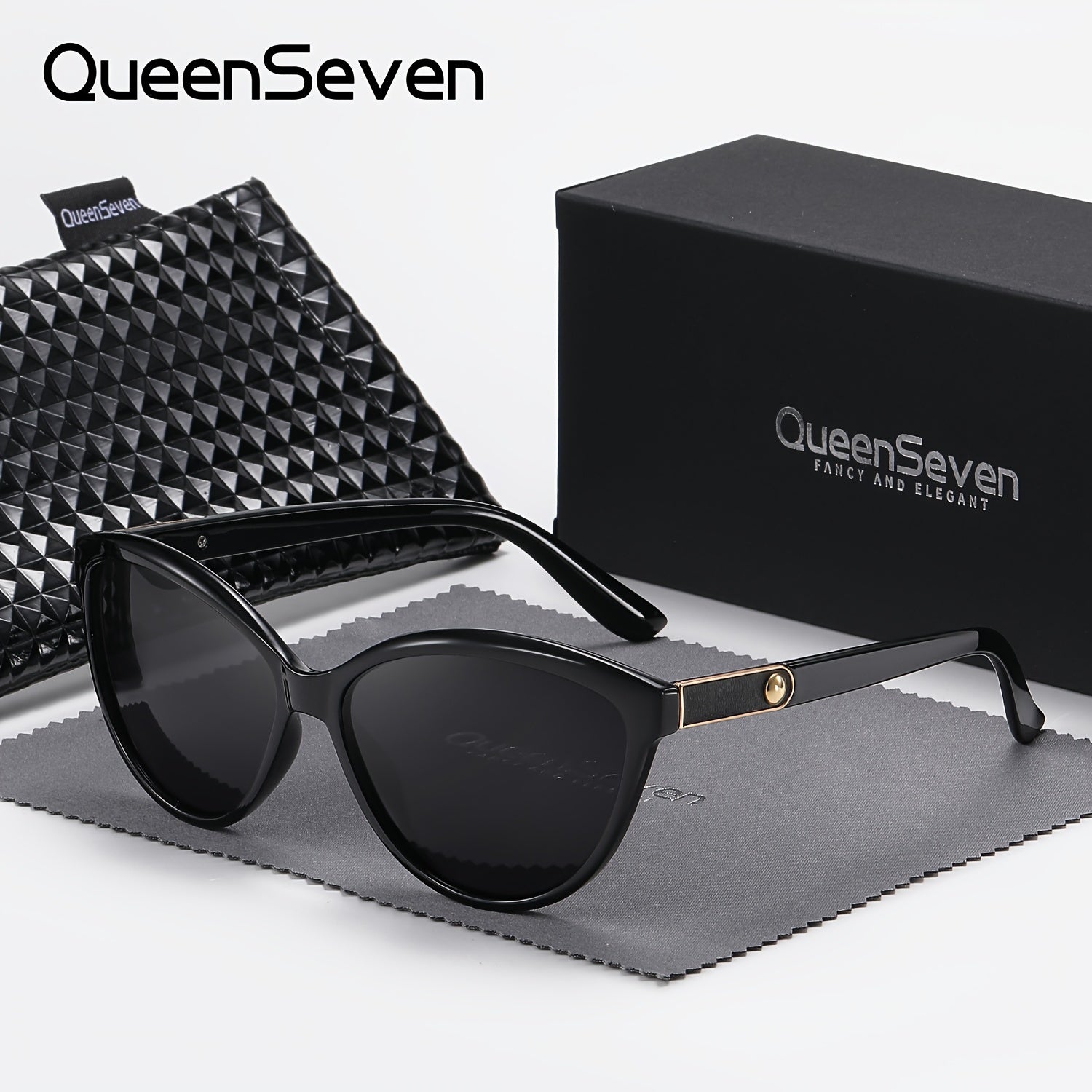 Óculos de sol vintage QueenSeven New Cool Inlaid de couro polarizado com proteção UV para homens