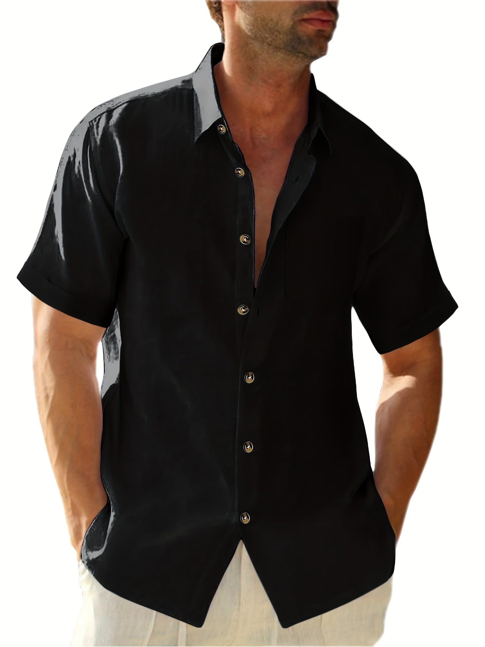 Camisa * masculina de tamanho grande, sólida, moda casual de manga curta para o verão, estilo descolado