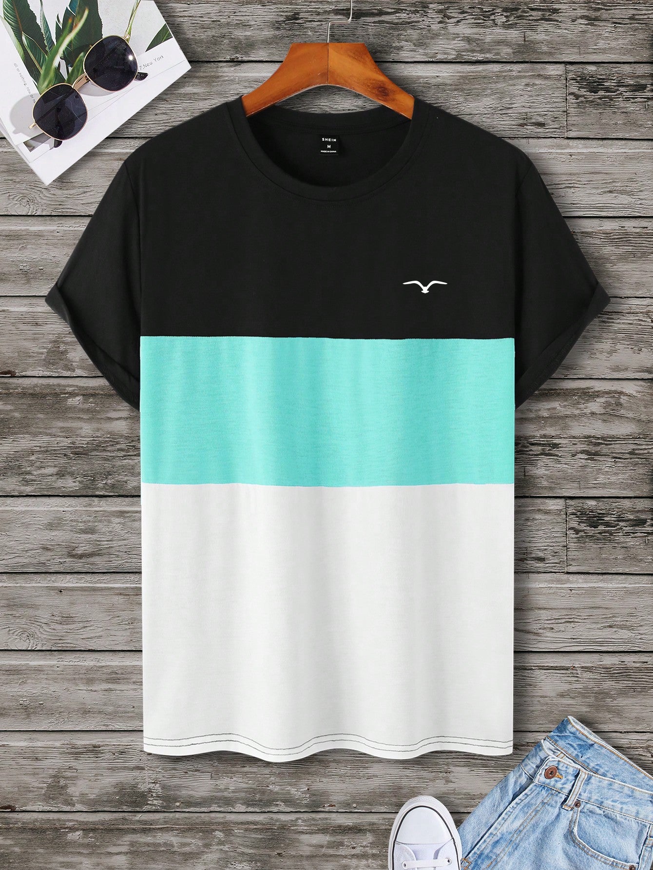 Manfinity Homme Camiseta Masculina Com Gola Redonda E Manga Curta Em Bloco Colorido