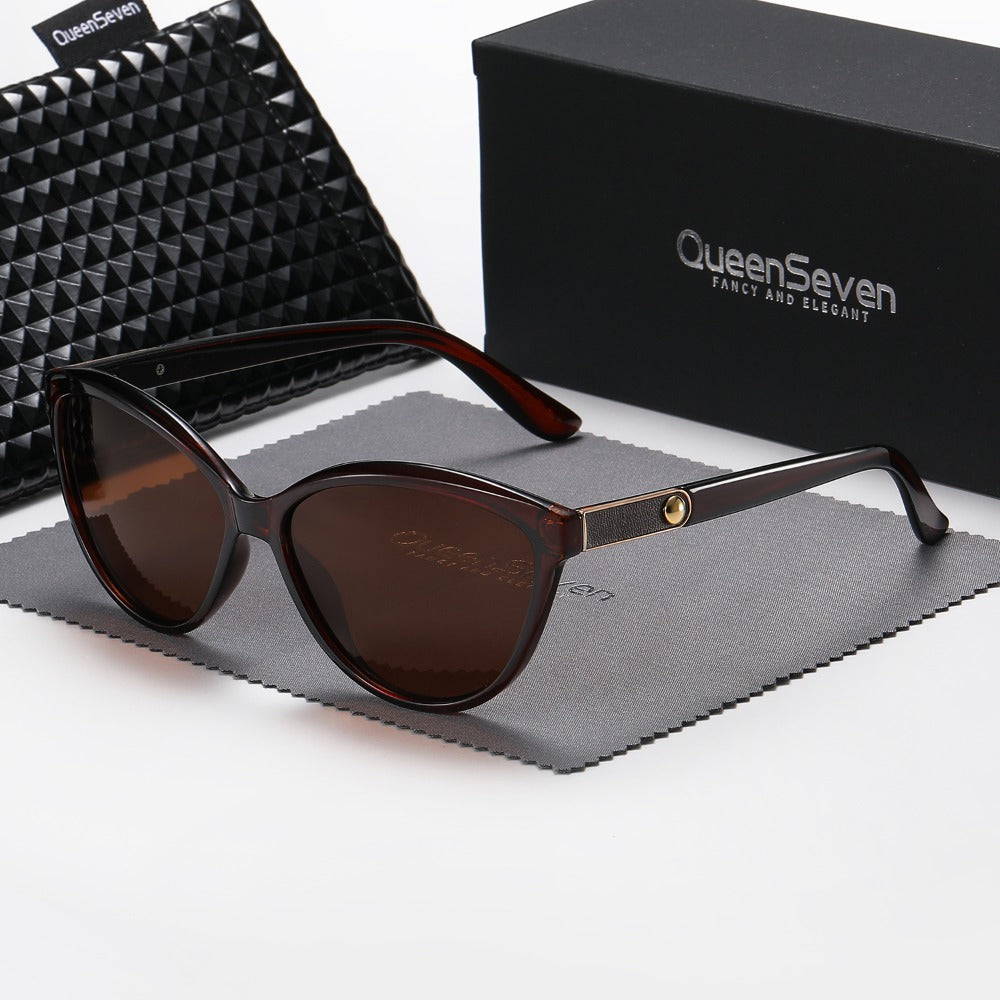 Óculos de sol vintage QueenSeven New Cool Inlaid de couro polarizado com proteção UV para homens