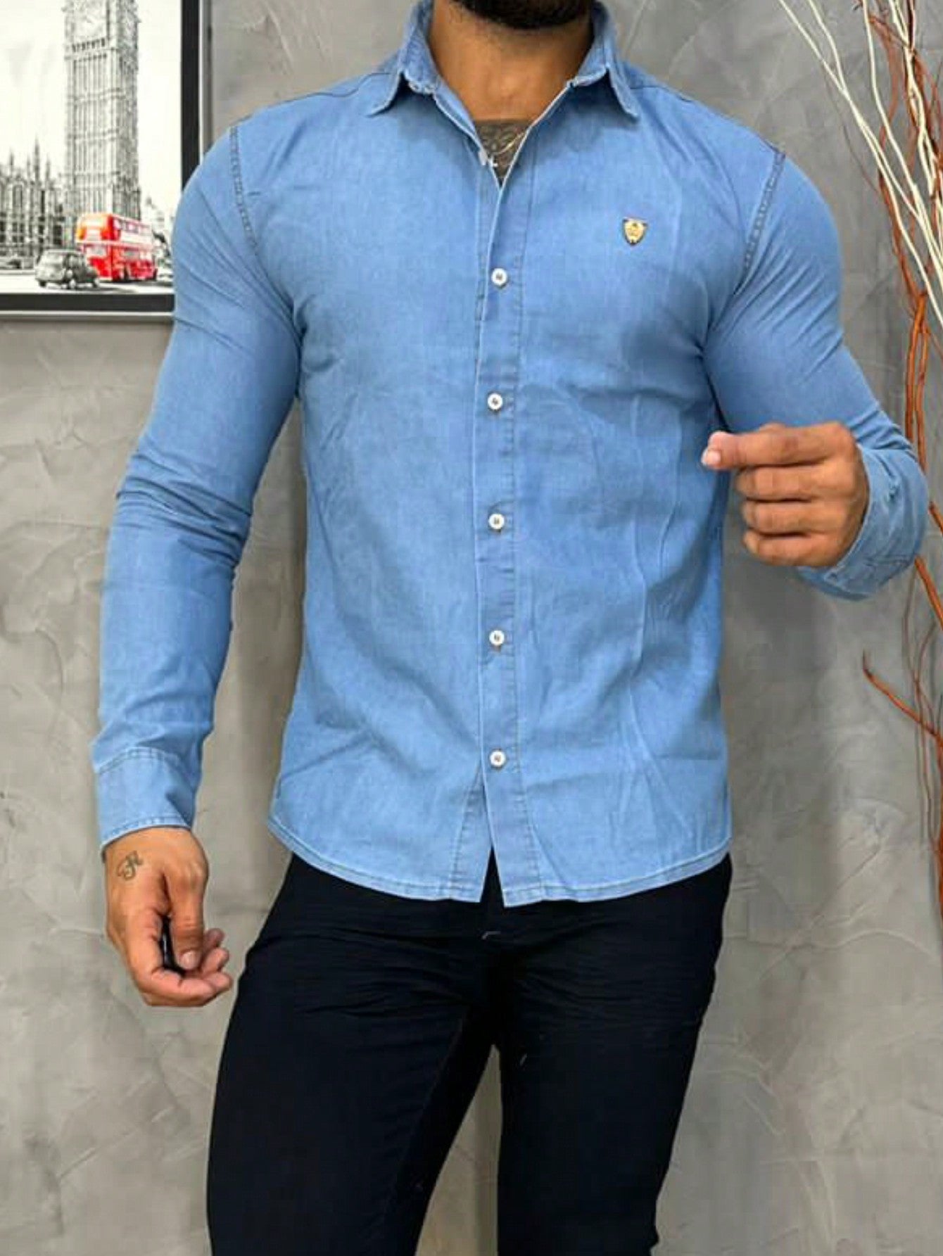 Camisa * Urban Zone Jeans; Camisa Jeans Masculina Manga Longa Escura Premium Denim