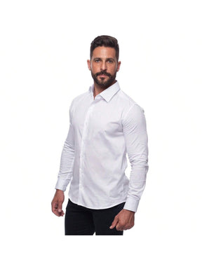 Camisa Masculina Manga Longa Lisa Acetinada Algodão com Elastano Slim