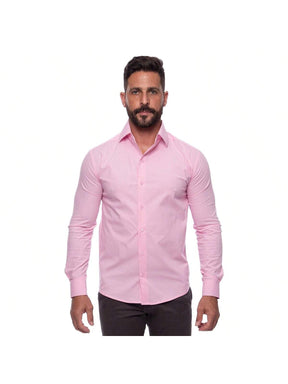 Camisa Masculina Manga Longa Lisa Acetinada Algodão com Elastano Slim