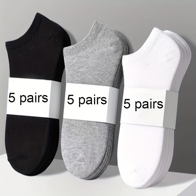 Conjunto de 15 pares de meias masculinas de algodão em cores sólidas, anti odor e absorção de suor, modelo invisível, confortáveis e respiráveis, para uso diário