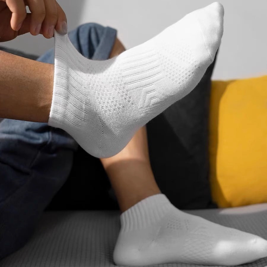 5 Pares de Meias de Algodão Sólido com Corte Baixo de Malha para Homens, Anti Odor & Absorção de Suor, Meias Respiráveis, Para Usar em Todas as Estações