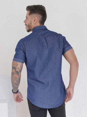 Camisa * jeans Masculina Social manga curta Premium Homens Slim fit