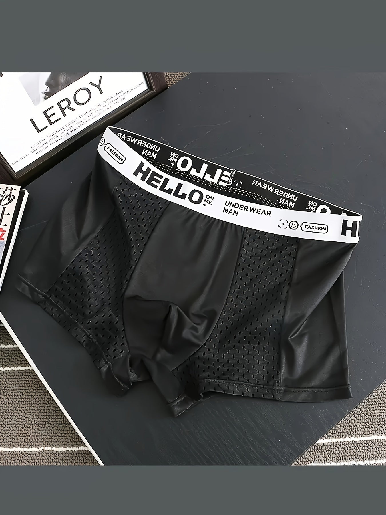 Conjunto De 4 Cuecas Boxer Masculinas Com Letras HELLO, Em Tecido De Seda Gelada E Meio De Malha, Confortáveis E Elásticas, Ideais Para Esportes.