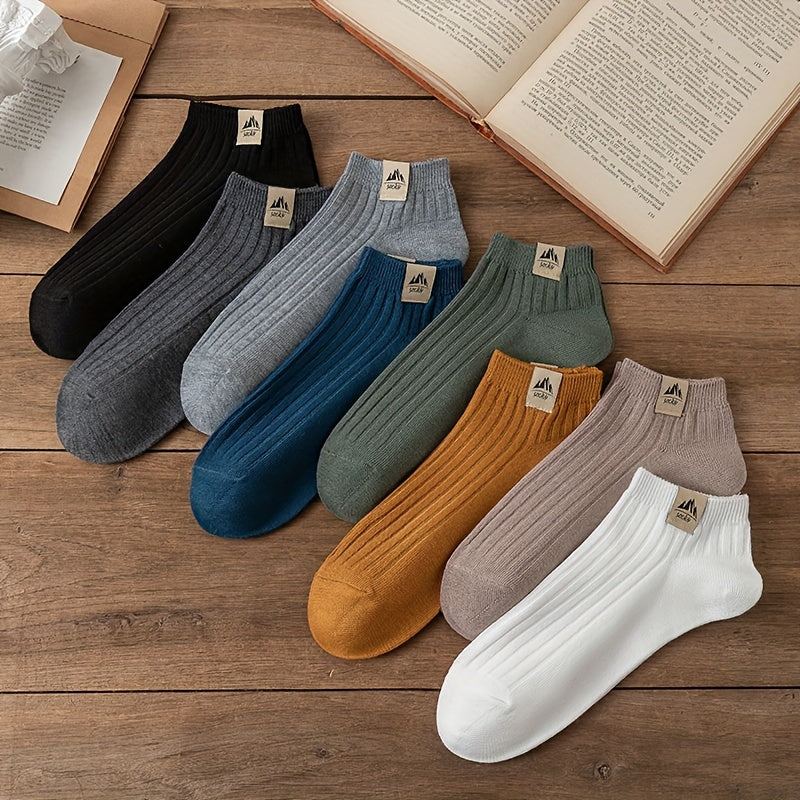 10 Pares de Meias Masculinas de Cano Baixo de Tricô em Cores Sólidas, Anti Odor & Absorção de Suor, Meias Respiráveis, Para Usar em Todas as Estações