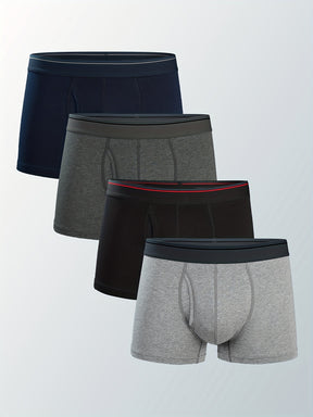 4 peças de cuecas boxer confortáveis e respiráveis para homens, com elástico na parte frontal e ajuste clássico, proporcionando conforto e comodidade.