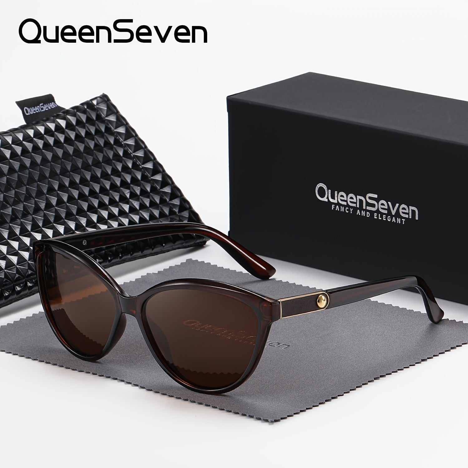 Óculos de sol vintage QueenSeven New Cool Inlaid de couro polarizado com proteção UV para homens