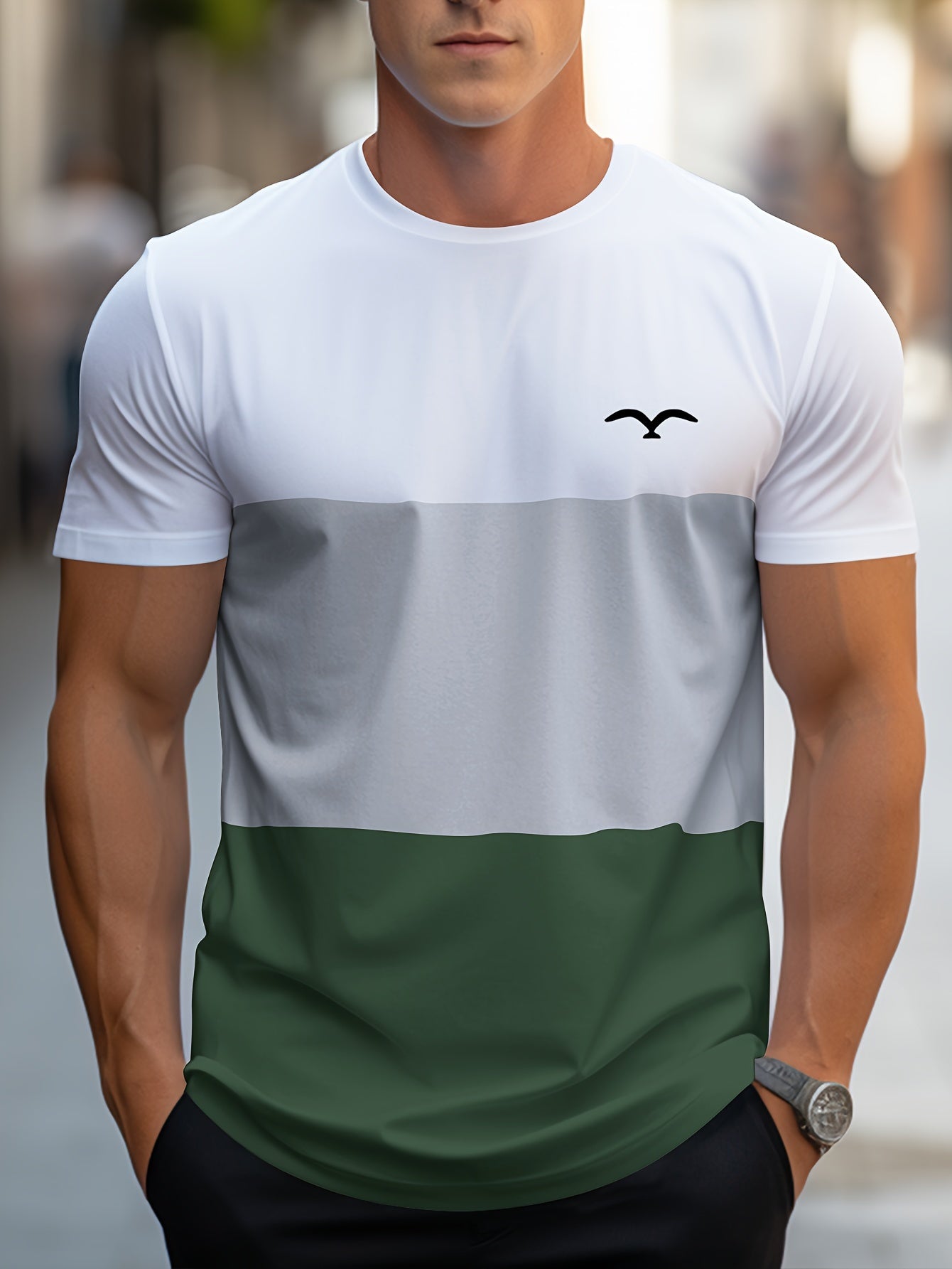 Camiseta masculina de manga curta com estampa de pássaro, confortável e estilosa para o verão, estilo casual diário de moda