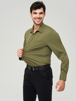 Camisa formal sólida de cor sólida para homens de tamanho grande, com micro elasticidade e mangas longas para reuniões e trabalho diário