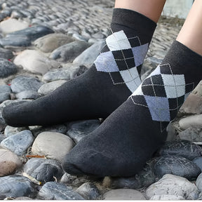 5 Pares de Meias Argyle Grossas de Outono e Inverno para Homens, Quentes e Confortáveis, Meias de Tripulação, Respiráveis, Casuais e Estilosas