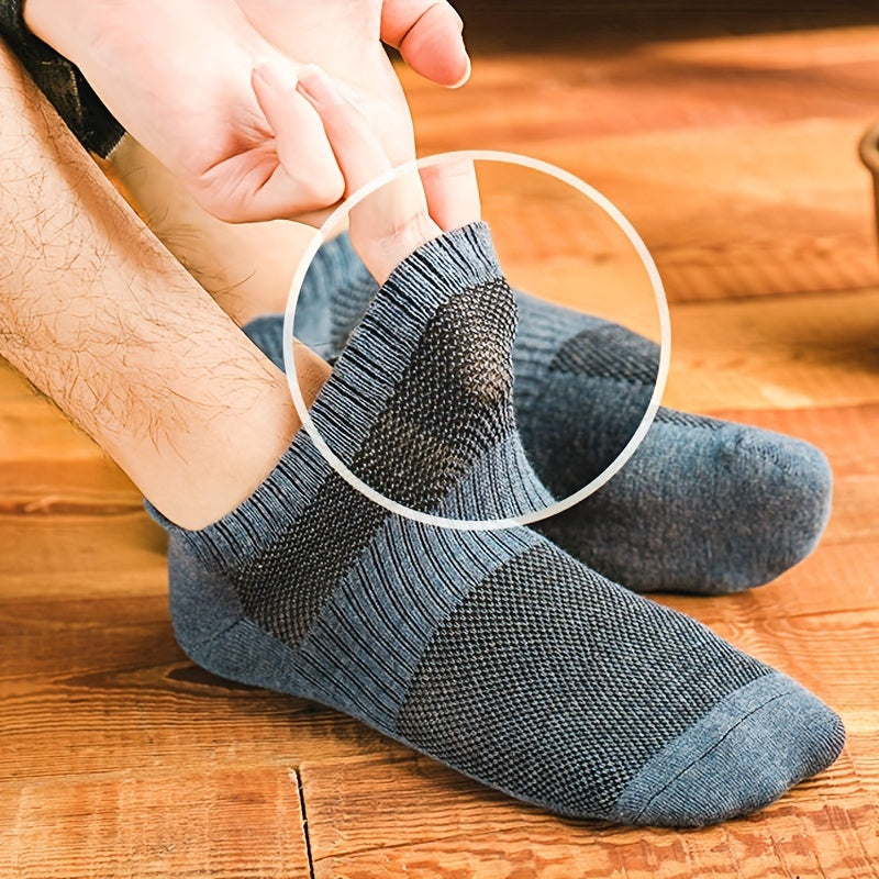 10 Pares de Meias Masculinas de Malha Sólida de Cano Baixo, Anti Odor & Absorção de Suor, Meias Respiráveis, Para Usar em Todas as Estações