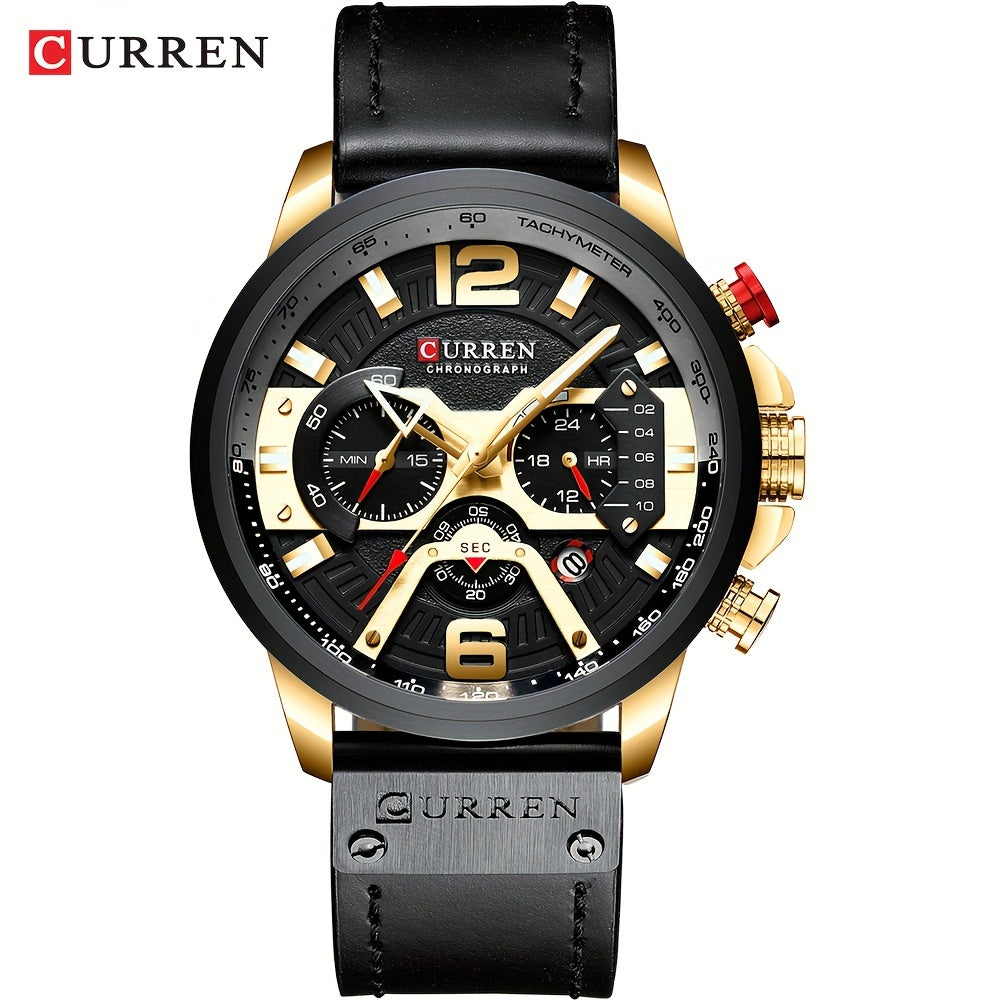 Relógio de pulso masculino CURREN Chronograph, estilo casual esportivo, com calendário analógico e pulseira de couro sintético