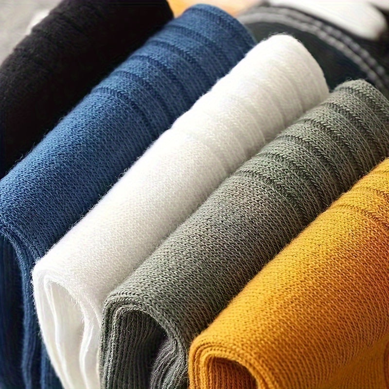 10 Pares de Meias Masculinas de Cano Baixo de Tricô em Cores Sólidas, Anti Odor & Absorção de Suor, Meias Respiráveis, Para Usar em Todas as Estações