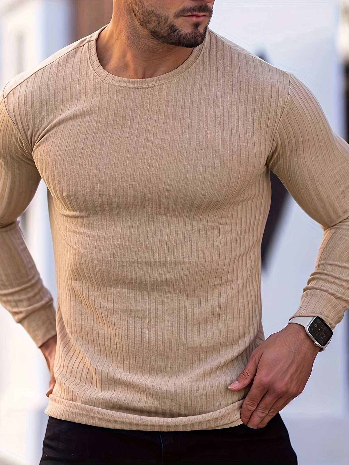Camiseta * masculina de manga longa, leve e respirável, com gola redonda e elástica para primavera e outono, para corrida e treinamento