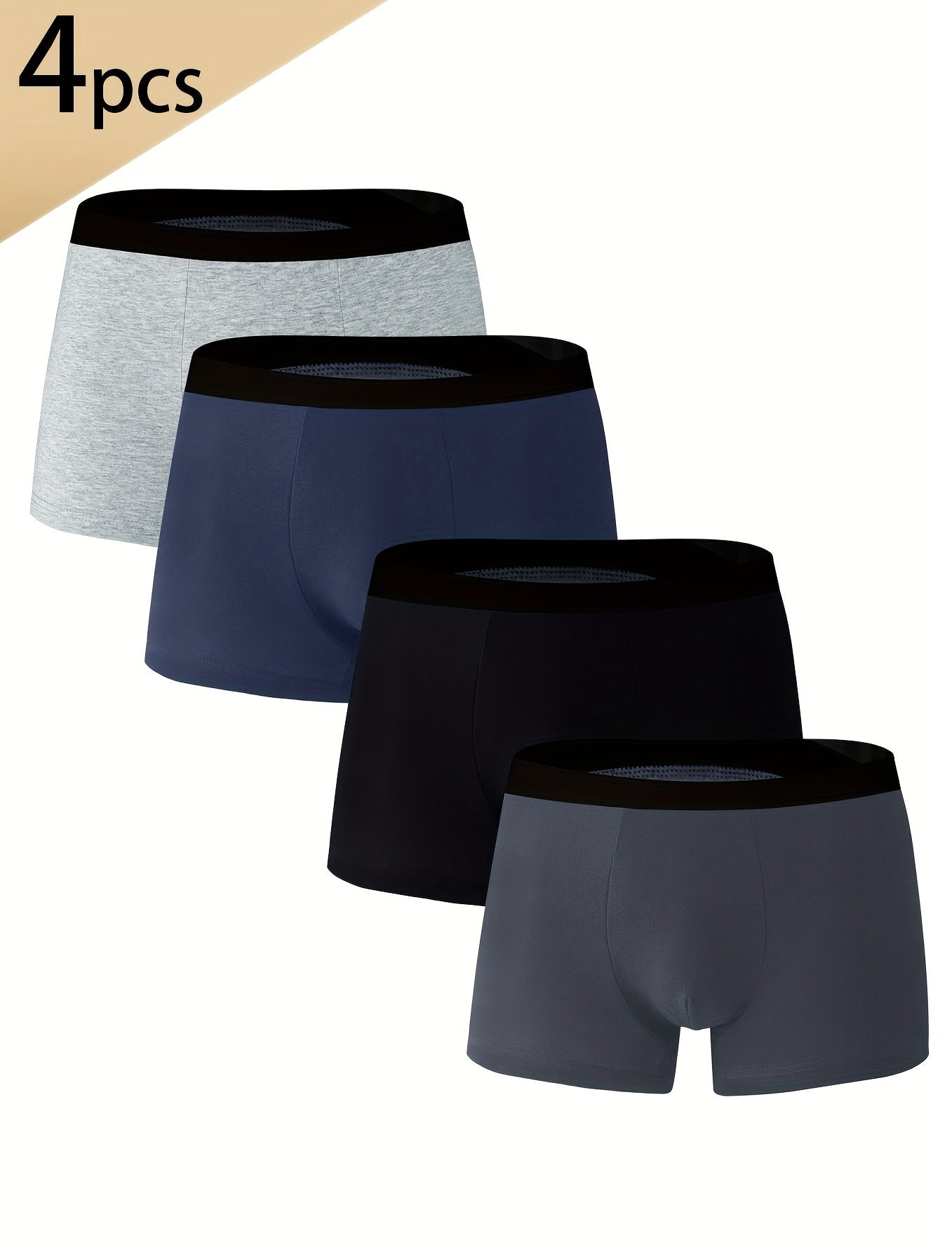 Conjunto de 4 cuecas boxer de algodão para homens, cores sólidas, confortáveis e respiráveis, shorts esportivos elásticos, roupas íntimas casuais e duráveis perfeitas para esportes e uso doméstico