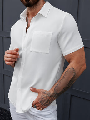 Camisa * masculina de manga curta e cor sólida com gola, camisa casual masculina para uso diário no verão e férias