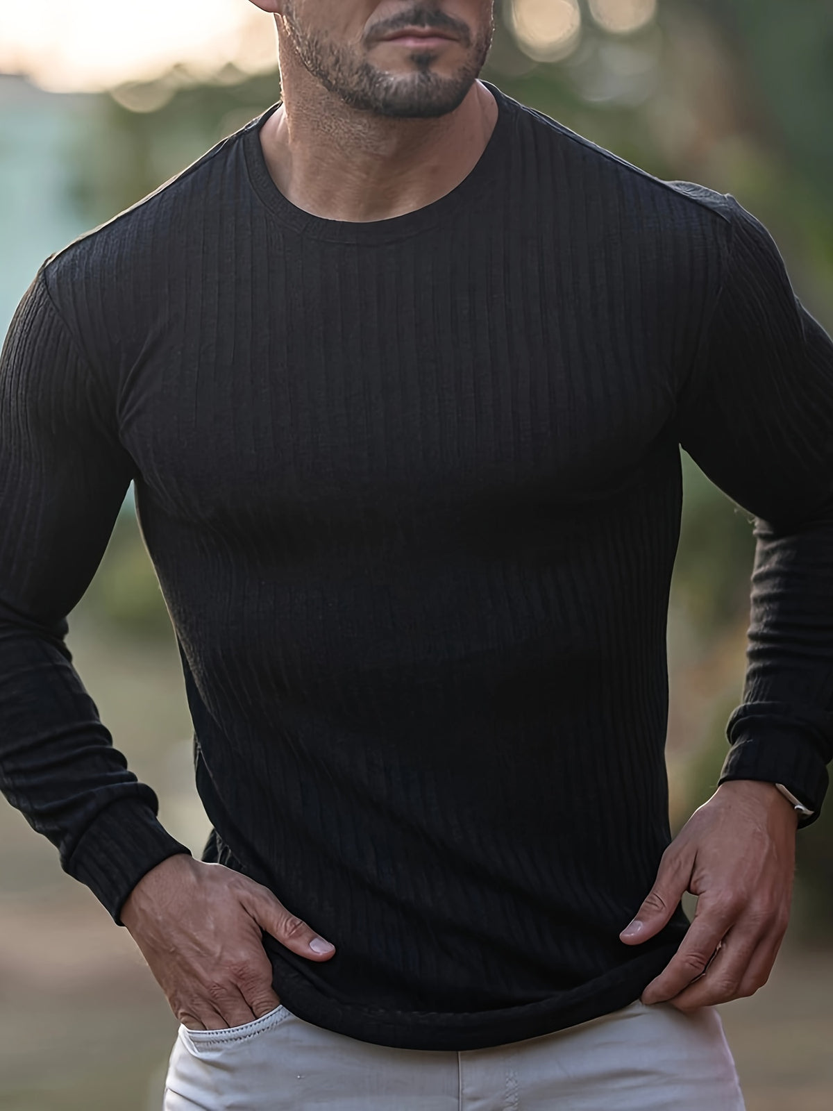 Camiseta * masculina de manga longa, leve e respirável, com gola redonda e elástica para primavera e outono, para corrida e treinamento