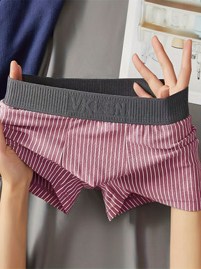 4 peças de roupa íntima masculina na moda, shorts boxer listrados casuais, cuecas boxer confortáveis e elásticas de alta respirabilidade