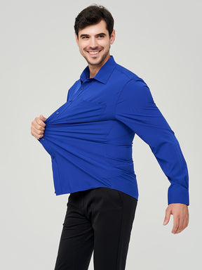 Camisa formal sólida de cor sólida para homens de tamanho grande, com micro elasticidade e mangas longas para reuniões e trabalho diário