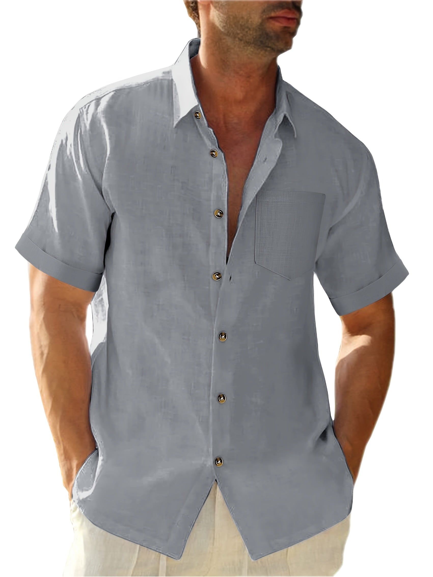 Camisa * masculina de tamanho grande, sólida, moda casual de manga curta para o verão, estilo descolado