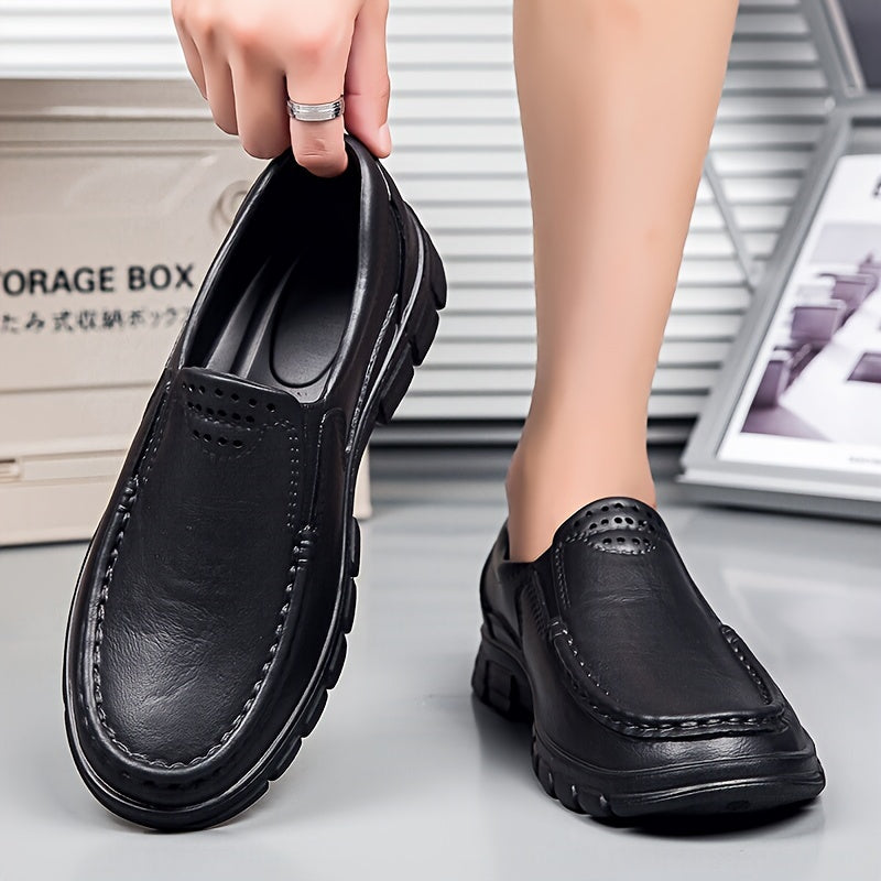 Sapatos de mocassim clássicos de cor sólida para homens de tamanho grande, confortáveis e duráveis, com sola de borracha antiderrapante, calçados de negócios para homens