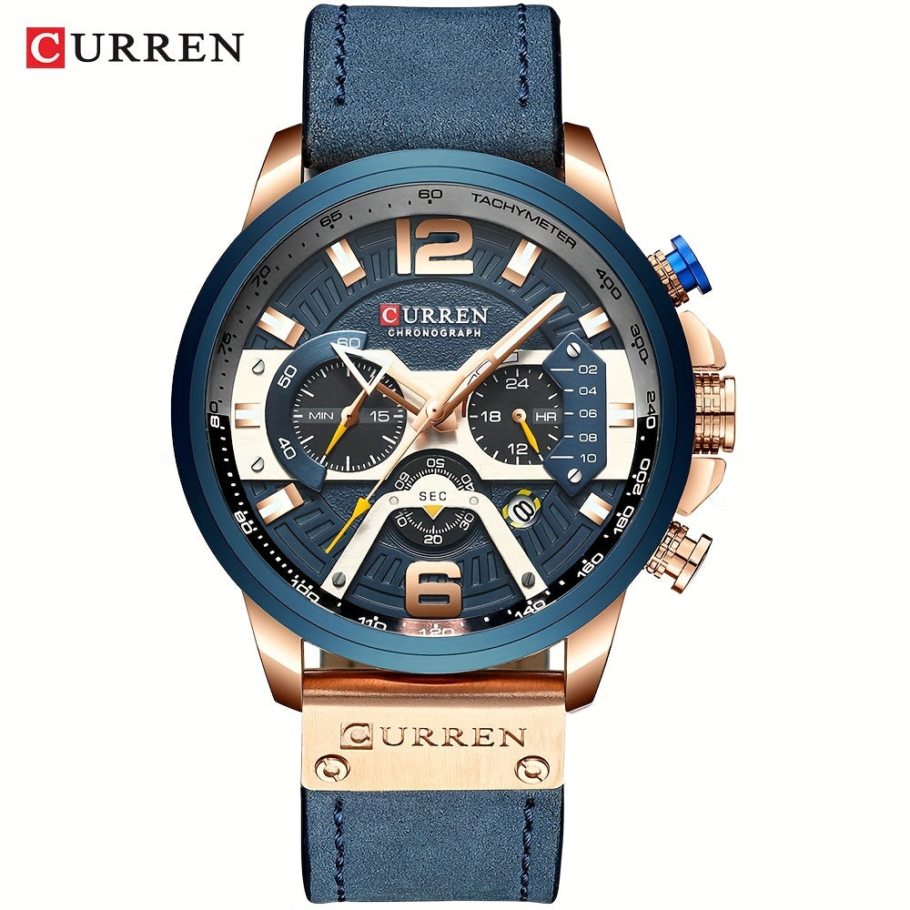 Relógio de pulso masculino CURREN Chronograph, estilo casual esportivo, com calendário analógico e pulseira de couro sintético