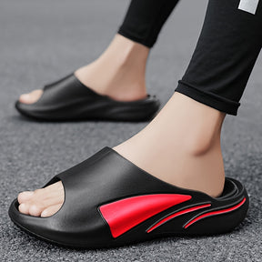 Chinelo masculino moderno com bloco de cores, aberto na ponta, respirável e confortável, com solado grosso antiderrapante, durável e macio em EVA, calçado masculino