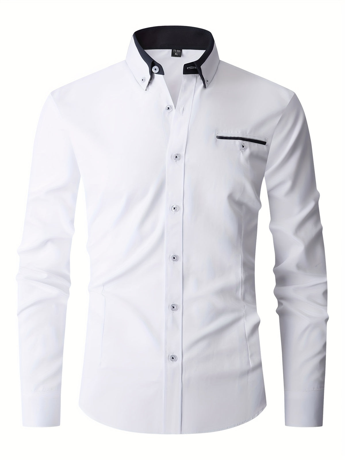 Camisa * De Botão De Negócios De Manga Longa Para Homens Com Bolso No Peito, Bloco De Cores Simples, Primavera Outono, Presente Para Homens