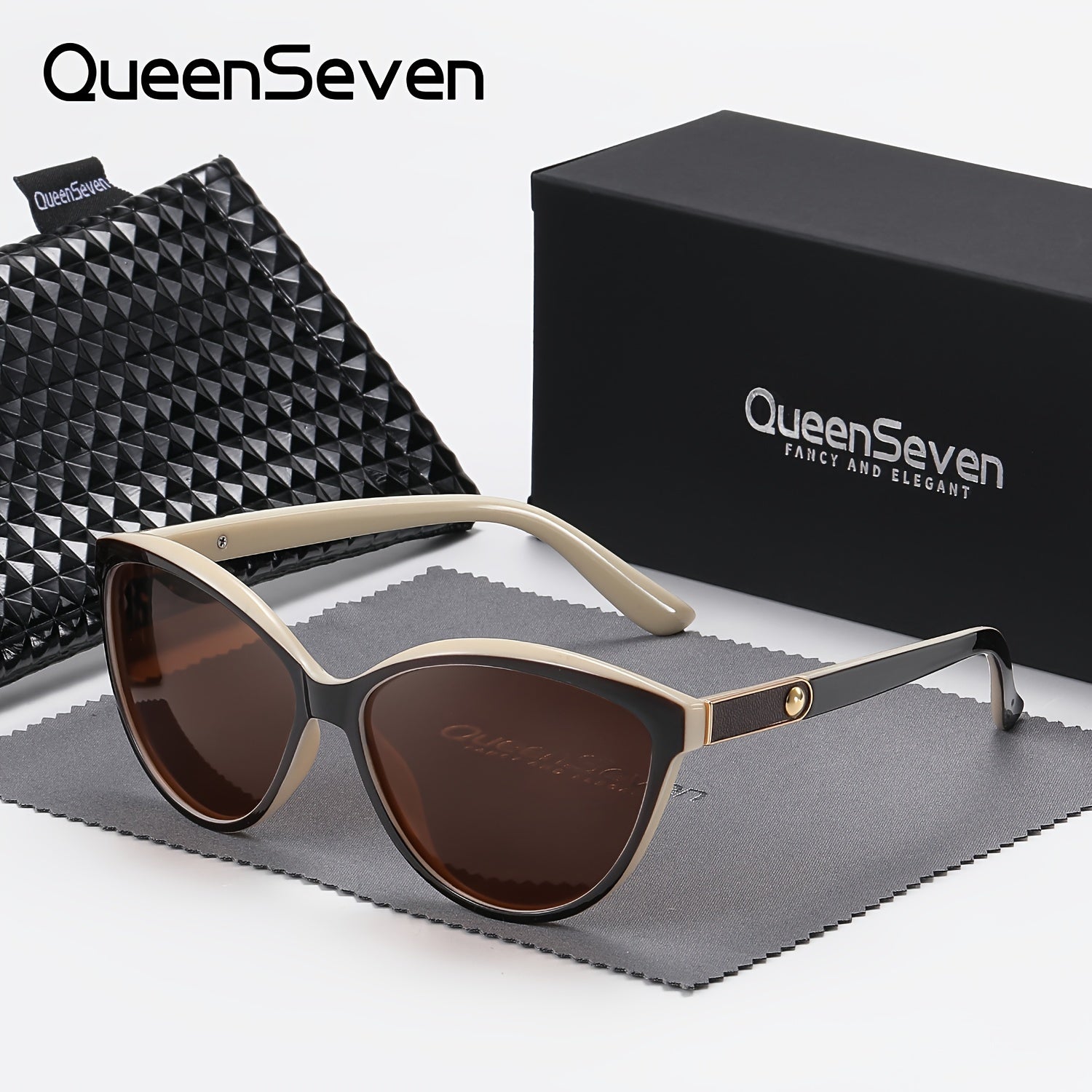 Óculos de sol vintage QueenSeven New Cool Inlaid de couro polarizado com proteção UV para homens