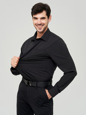 Camisa formal sólida de cor sólida para homens de tamanho grande, com micro elasticidade e mangas longas para reuniões e trabalho diário