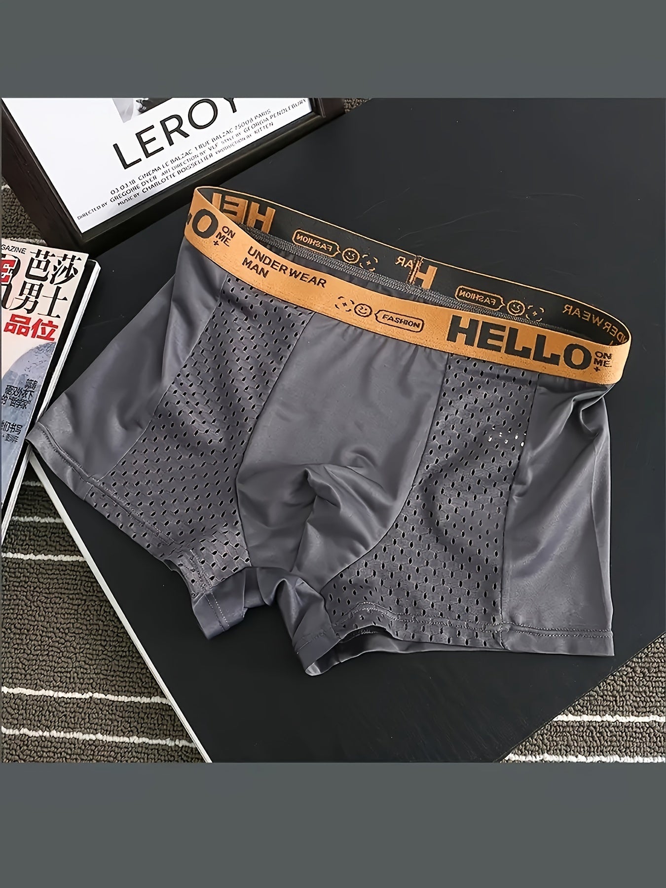 Conjunto De 4 Cuecas Boxer Masculinas Com Letras HELLO, Em Tecido De Seda Gelada E Meio De Malha, Confortáveis E Elásticas, Ideais Para Esportes.