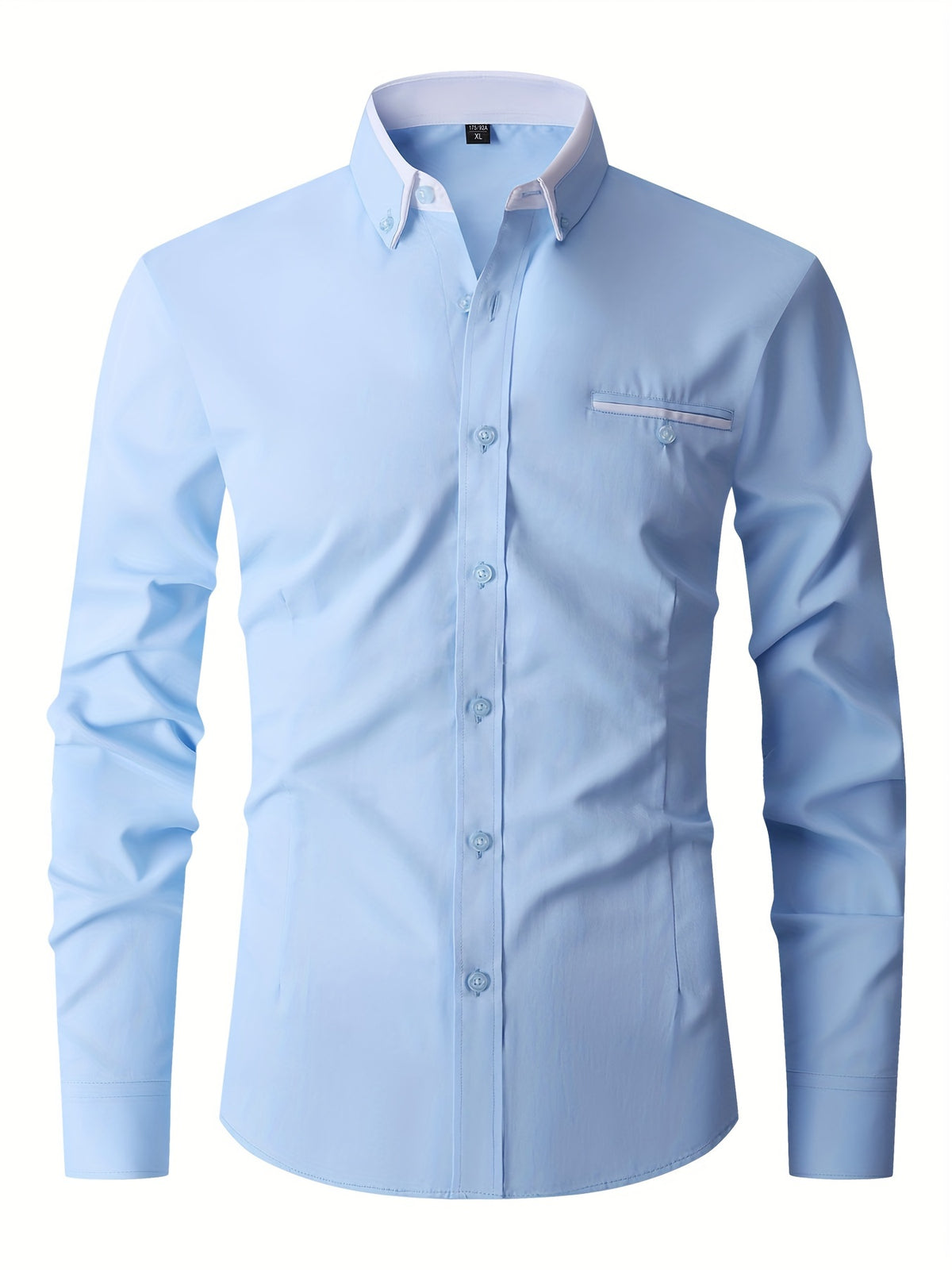 Camisa * De Botão De Negócios De Manga Longa Para Homens Com Bolso No Peito, Bloco De Cores Simples, Primavera Outono, Presente Para Homens