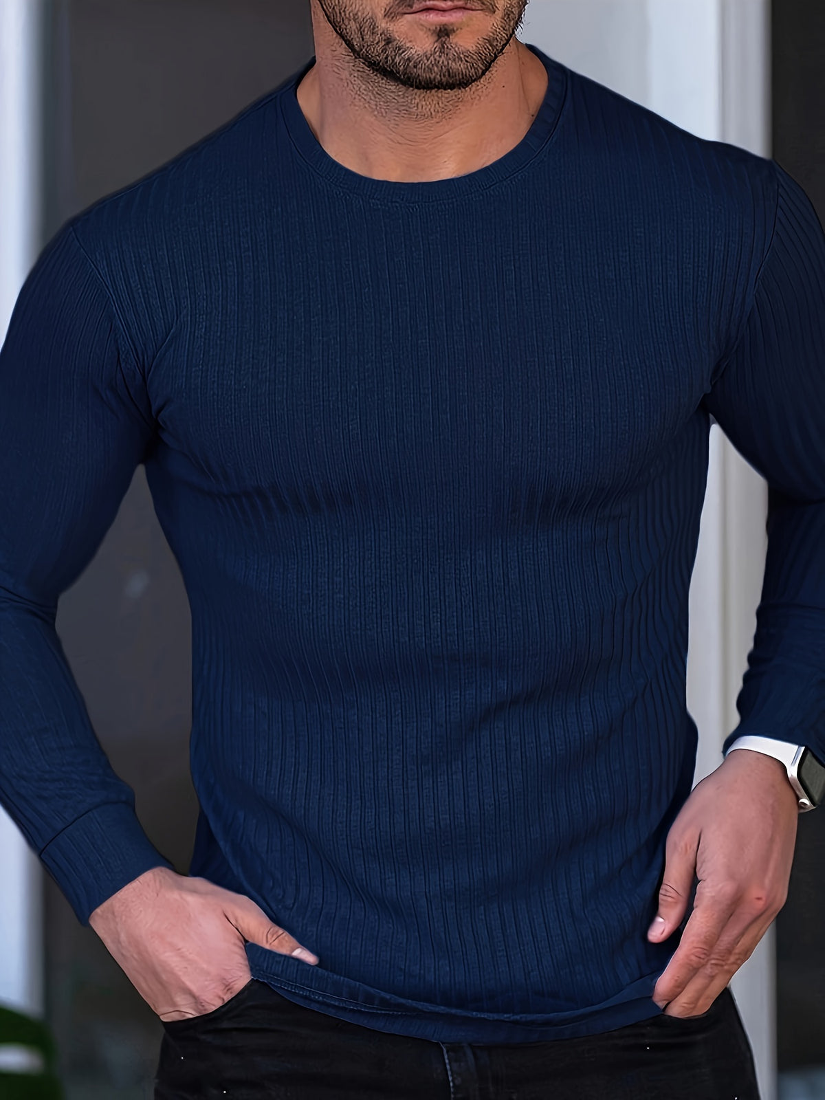 Camiseta * masculina de manga longa, leve e respirável, com gola redonda e elástica para primavera e outono, para corrida e treinamento