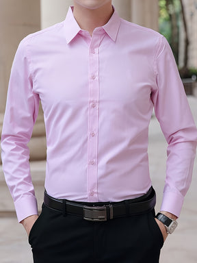 Camisa social masculina, confortável e formal, com lapela e botões, manga longa, para festas/casamentos/formais.