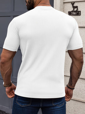 Camiseta * Listrada Sólida Masculina, Confortável De Manga Curta E Gola Redonda, Roupa Masculina Para O Verão Ao Ar Livre
