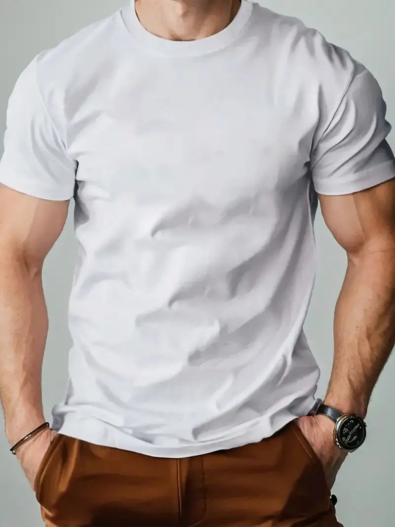 Camiseta * masculina lisa, camiseta casual de moda, camiseta de gola redonda de manga curta estilo streetwear