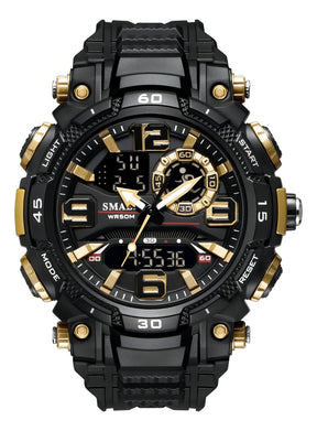 Relógio submersível tático Smael Shock Military Range de 5 atm 1921, cor da pulseira: preto/dourado