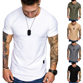 Short Sleeve shirt  Streetwear Hip Hop Summer T Shirt Men Longline Curved Hem Fitness Tshirt Slim Funny T-Shirt Plus Size M-3XL