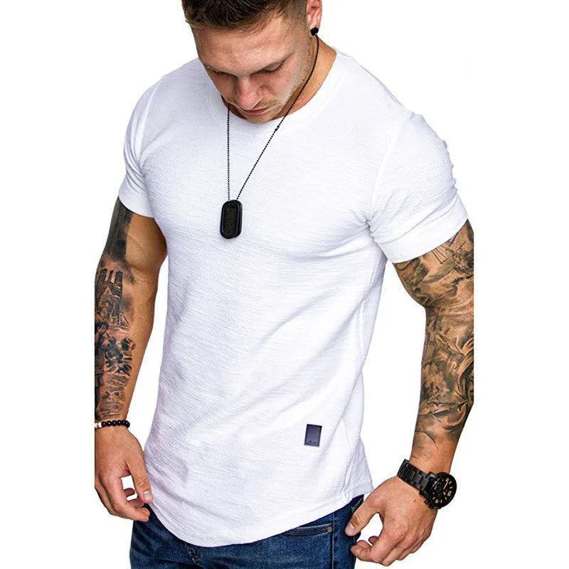 Short Sleeve shirt  Streetwear Hip Hop Summer T Shirt Men Longline Curved Hem Fitness Tshirt Slim Funny T-Shirt Plus Size M-3XL