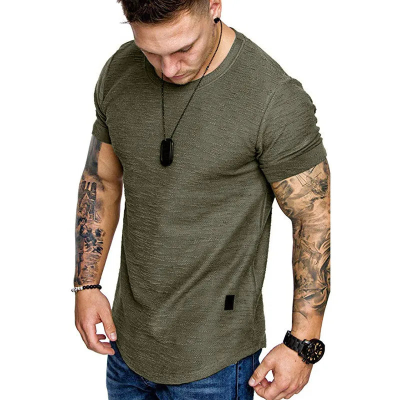 Short Sleeve shirt  Streetwear Hip Hop Summer T Shirt Men Longline Curved Hem Fitness Tshirt Slim Funny T-Shirt Plus Size M-3XL