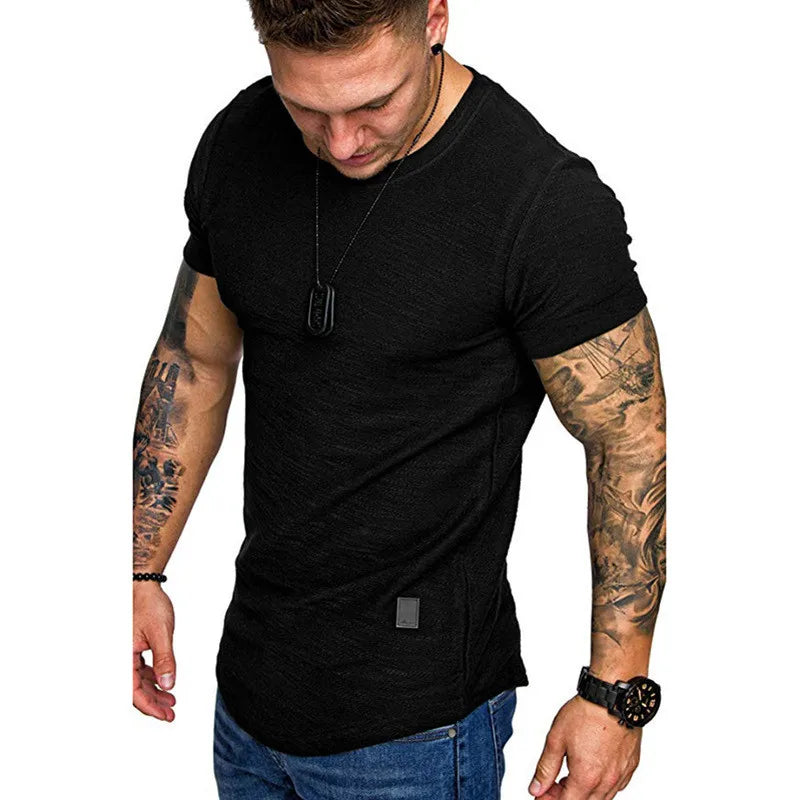 Short Sleeve shirt  Streetwear Hip Hop Summer T Shirt Men Longline Curved Hem Fitness Tshirt Slim Funny T-Shirt Plus Size M-3XL