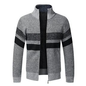 Autumn Winter Patchwork Sweaters Men Thick Warm Cardigan Cashmere Coat Jumpers Casual Stand Collar Knitted Zipper Sweater Jacket