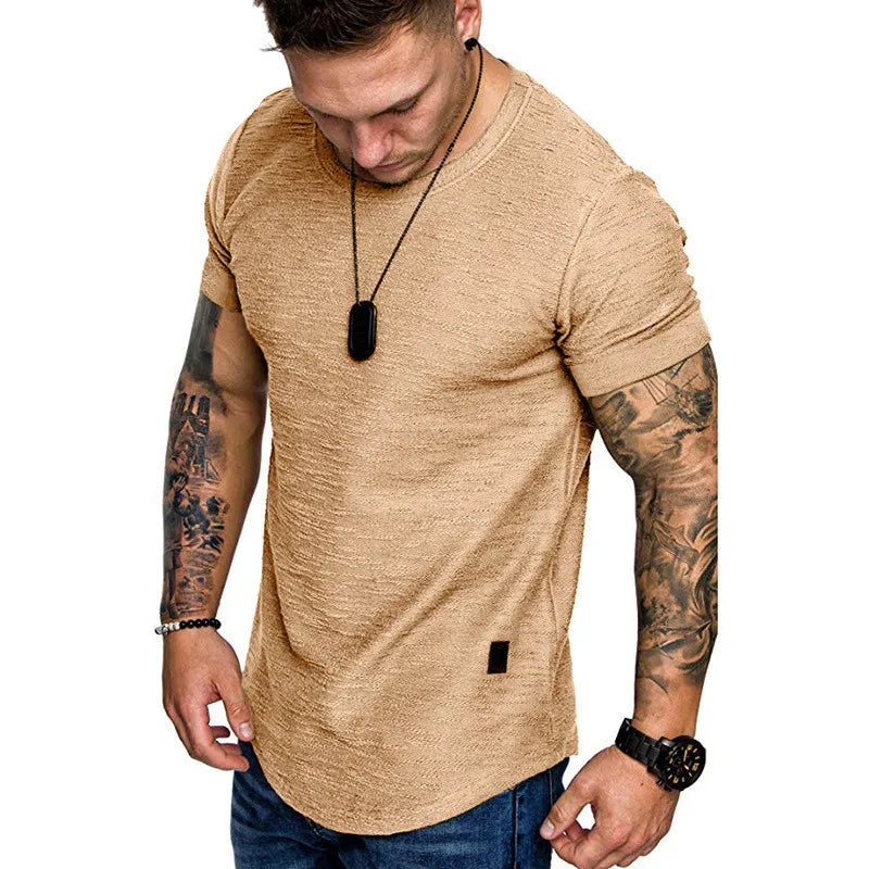 Short Sleeve shirt  Streetwear Hip Hop Summer T Shirt Men Longline Curved Hem Fitness Tshirt Slim Funny T-Shirt Plus Size M-3XL